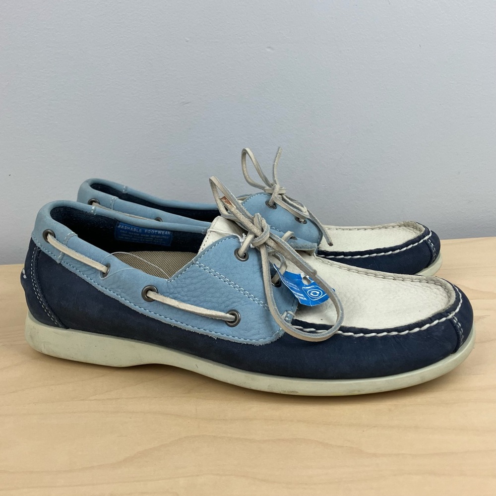 Rockport Men’s Size 8.0 M Classic 2 Eye Leather Boat Shoes Blue Navy White - Picture 1 of 12